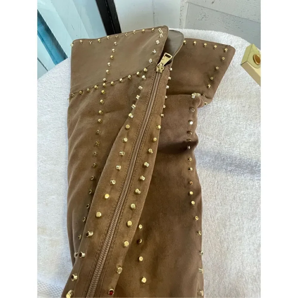 New Venus Faux Suede Studded Over the knee Taupe Boots